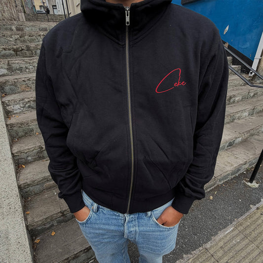 Bomber hoodie zippé unisexe CeKe noir en coton biologique 300 g/m²