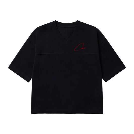 T-shirt oversize femme CeKe noir à col V en coton biologique