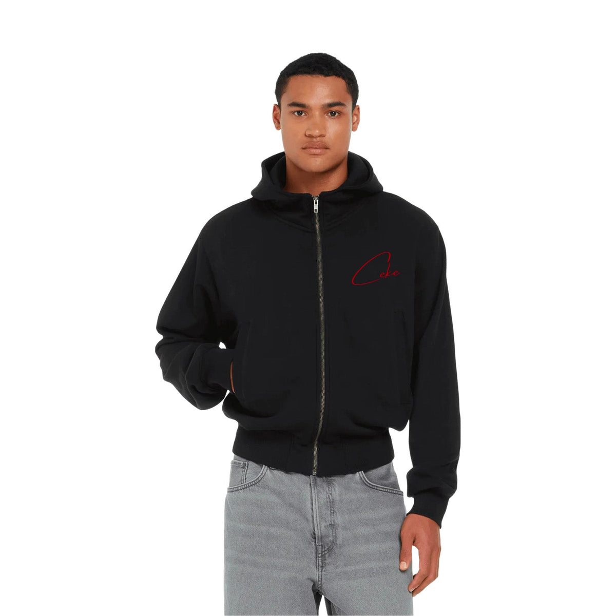 Sudadera bomber con cremallera CeKe negra, 100 % algodón orgánico