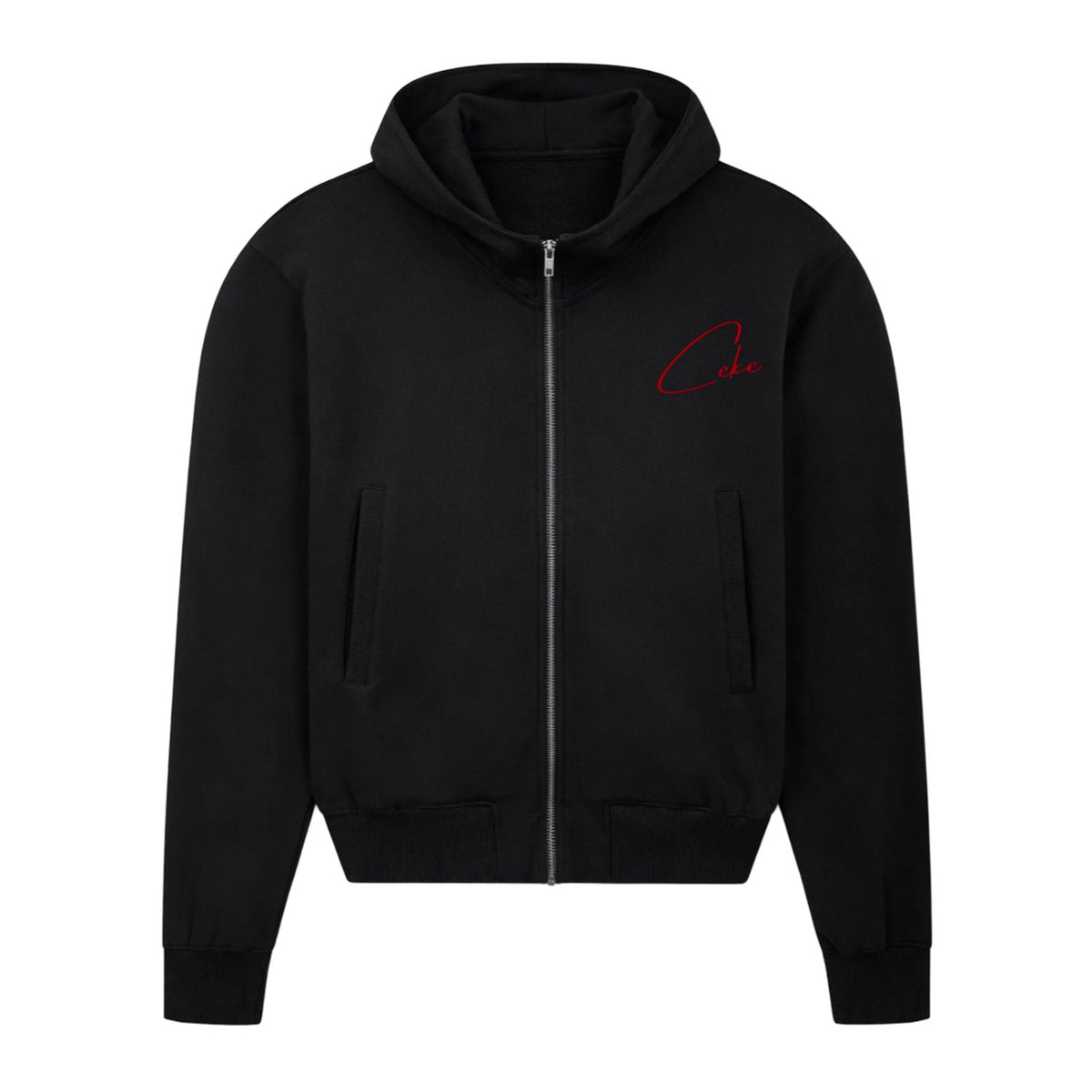 Sudadera con cremallera estilo bomber CeKe negra, felpa gruesa de 300 g