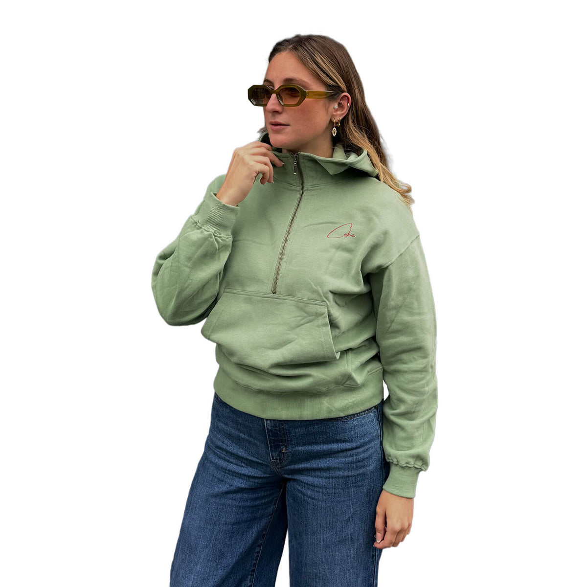 Felpa con mezza zip da donna CeKe in cotone biologico premium
