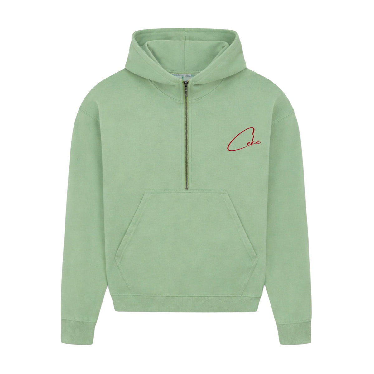 Felpa con mezza zip donna CeKe verde in cotone biologico
