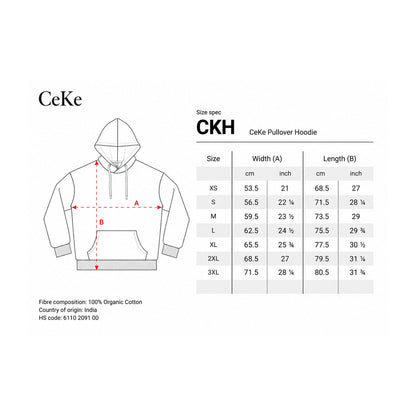 Guide des tailles du hoodie blanc CeKe Pass It On, du XS au XL