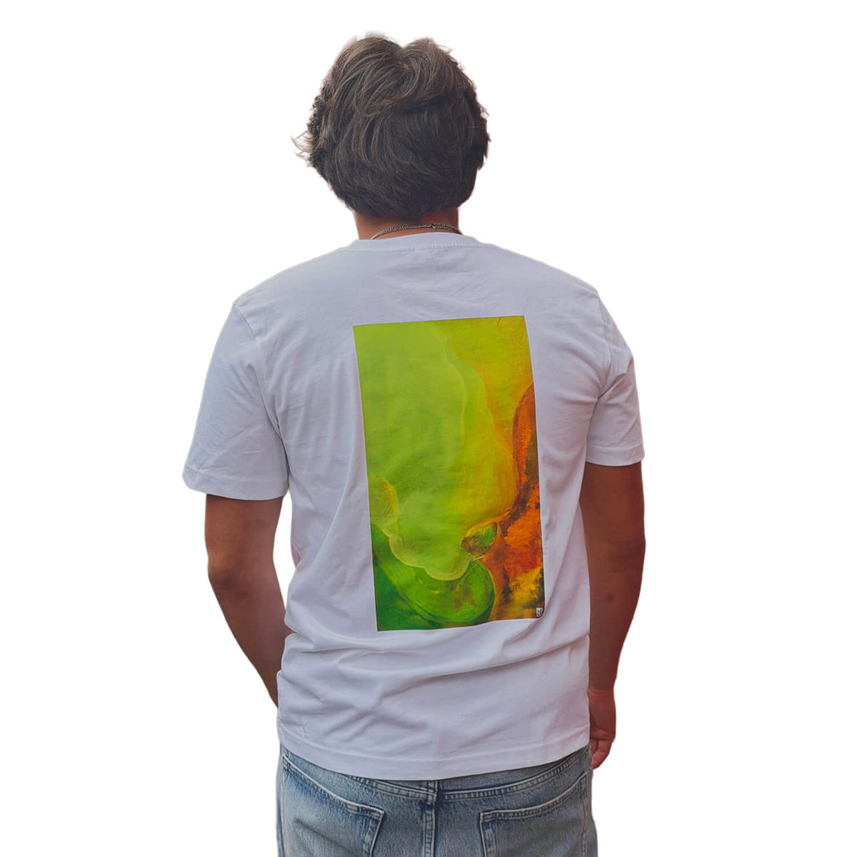 Wit CeKe heren T-shirt met groen design, LELF-kunstcollectie