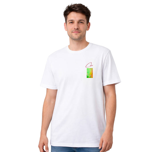 T-shirt blanc CeKe collection LELF, design vert pour homme