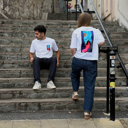 T-shirt femme CeKe « Au Clair de Lune » en coton bio, œuvre de l'artiste LELF