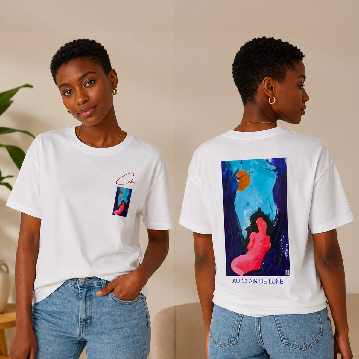 T-shirt femme CeKe au design minimaliste avec logo CeKe et extrait de l'œuvre