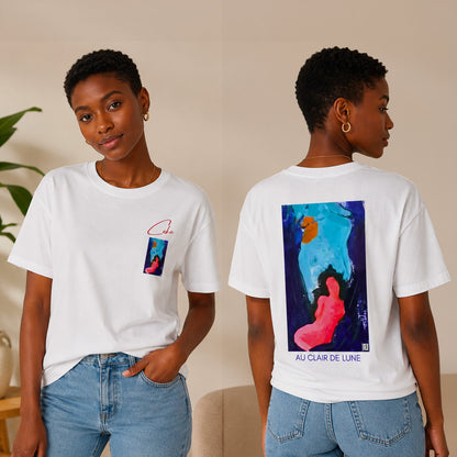T-shirt femme CeKe au design minimaliste avec logo CeKe et extrait de l'œuvre