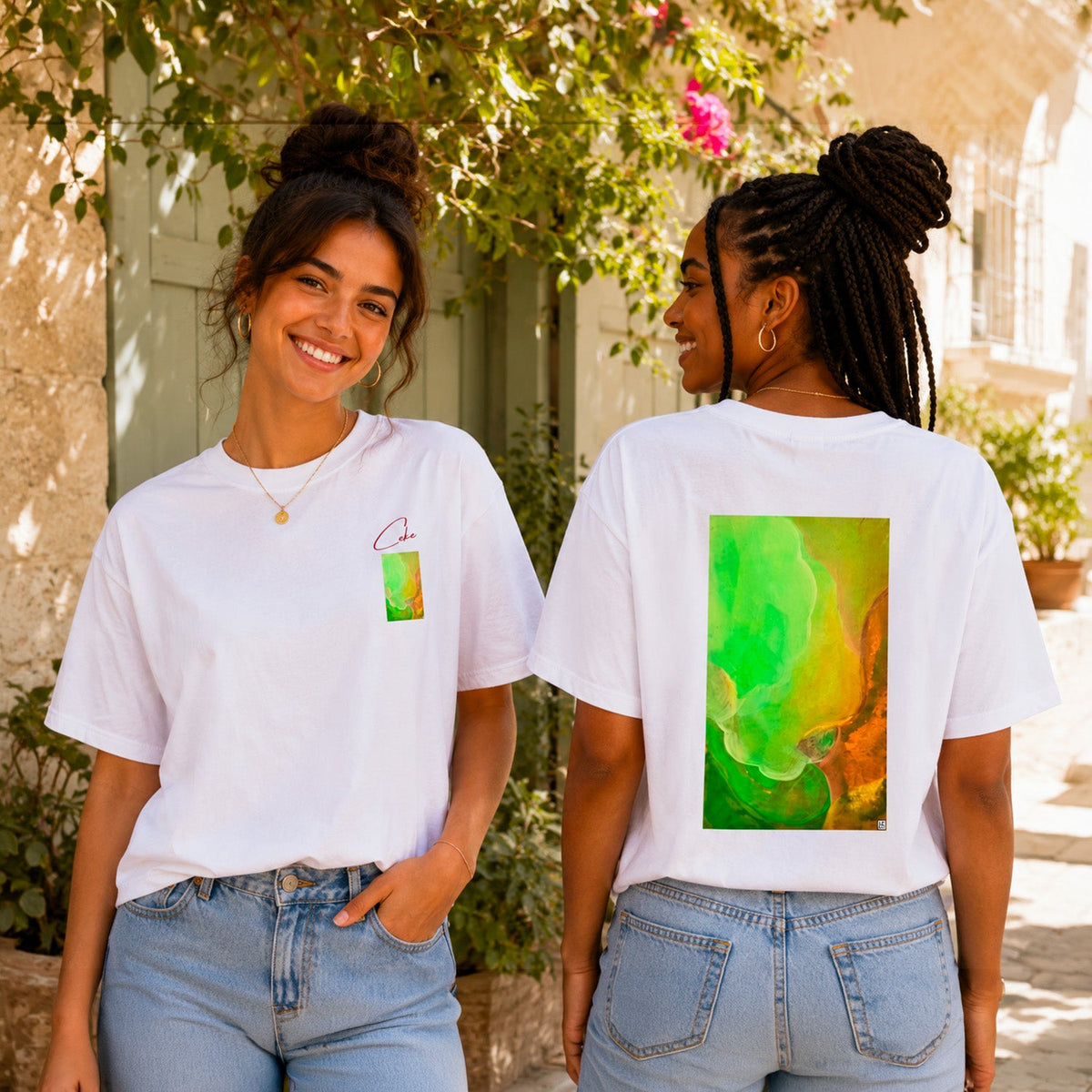 T-shirt donna CeKe design verde in cotone biologico certificato da 220 g/m²