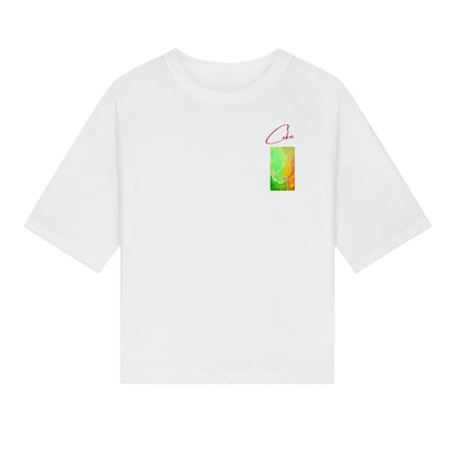 T-shirt CeKe LELF design verde, taglio femminile e scollo aperto