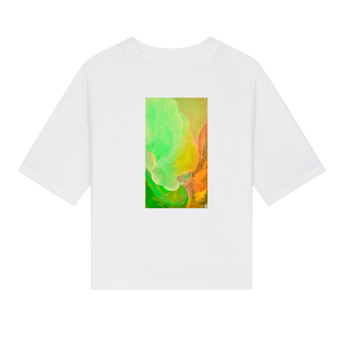T-shirt donna CeKe, opera originale verde della collezione LELF