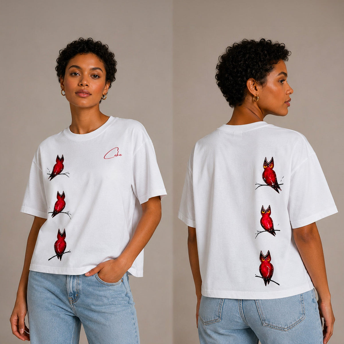 T-shirt CeKe au design « Les Hiboux », coupe féminine