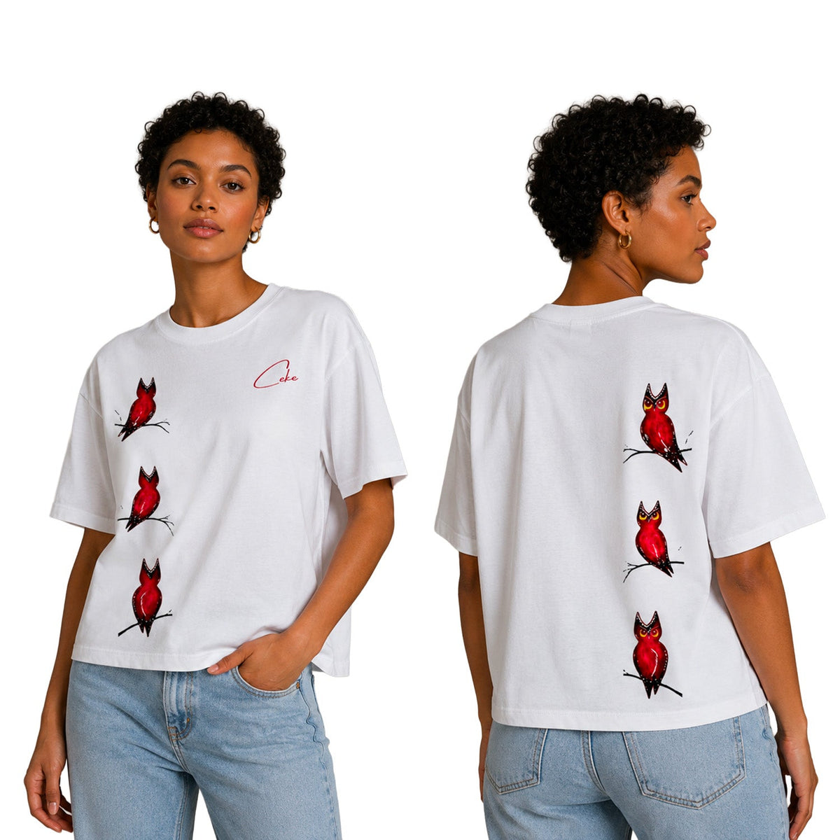 T-shirt femme CeKe « Les Hiboux » en coton biologique 220 g/m²