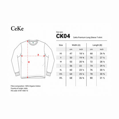 Größentabelle für das CeKe Organic Premium Langarmshirt