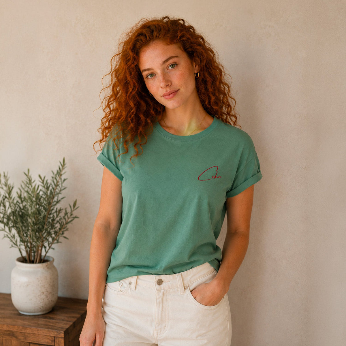 CeKe T-Shirt mit Krempelärmeln für Damen, leichter und atmungsaktiver Jersey