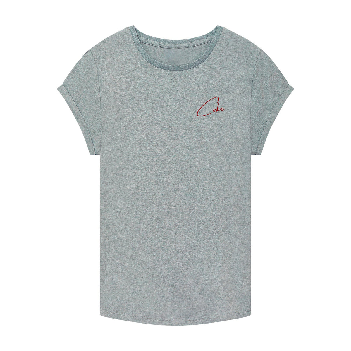 Graues CeKe Damen-T-Shirt mit Krempelärmeln aus Bio-Baumwolle