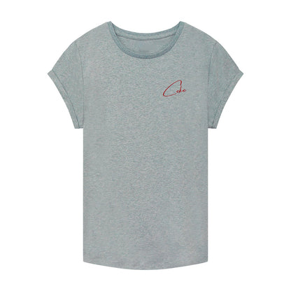 Graues CeKe Damen-T-Shirt mit Krempelärmeln aus Bio-Baumwolle
