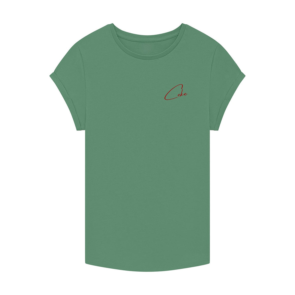 CeKe Damen-T-Shirt mit Krempelärmeln in Olive gewaschen aus Bio-Baumwolle