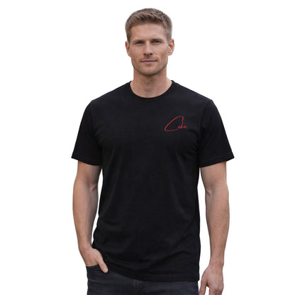 Black unisex CeKe T-shirt with blue art design