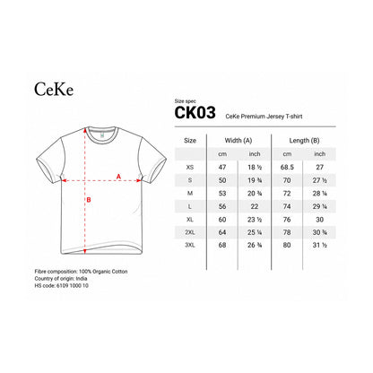 Guía de tallas de la camiseta CeKe Organic Premium