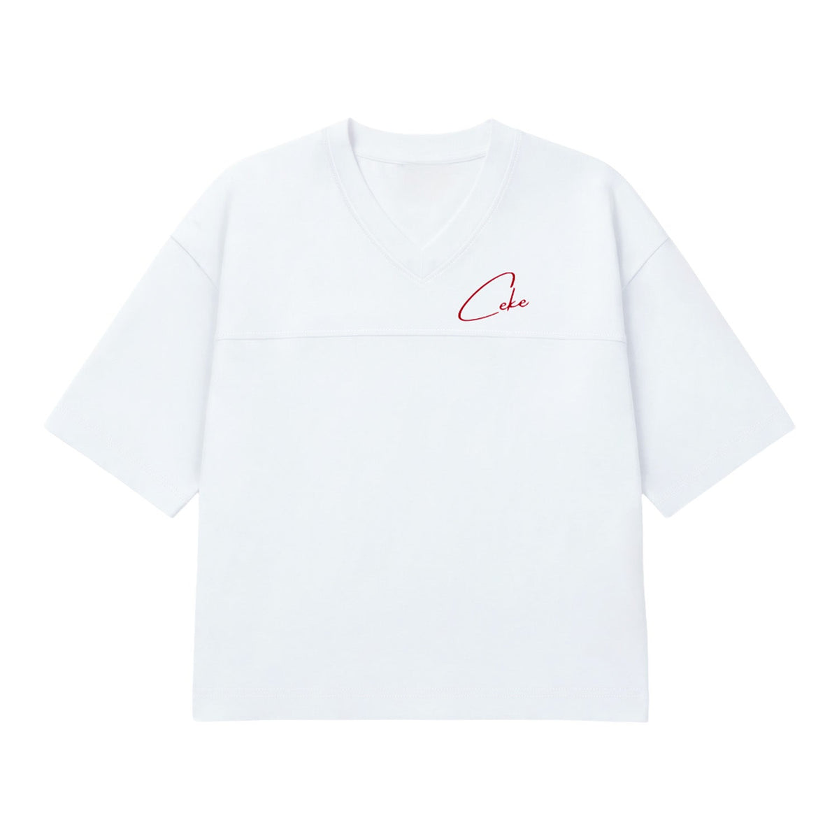 T-shirt oversize de mulher CeKe branca com decote em V em algodão orgânico