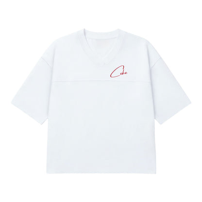 T-shirt oversize de mulher CeKe branca com decote em V em algodão orgânico