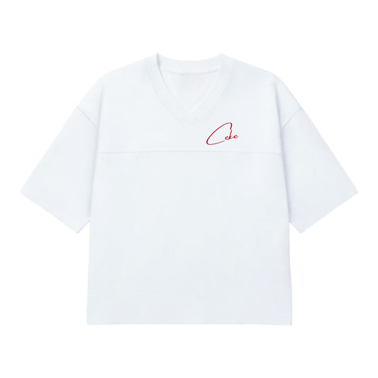 T-shirt oversize femme CeKe blanc à col V en coton biologique