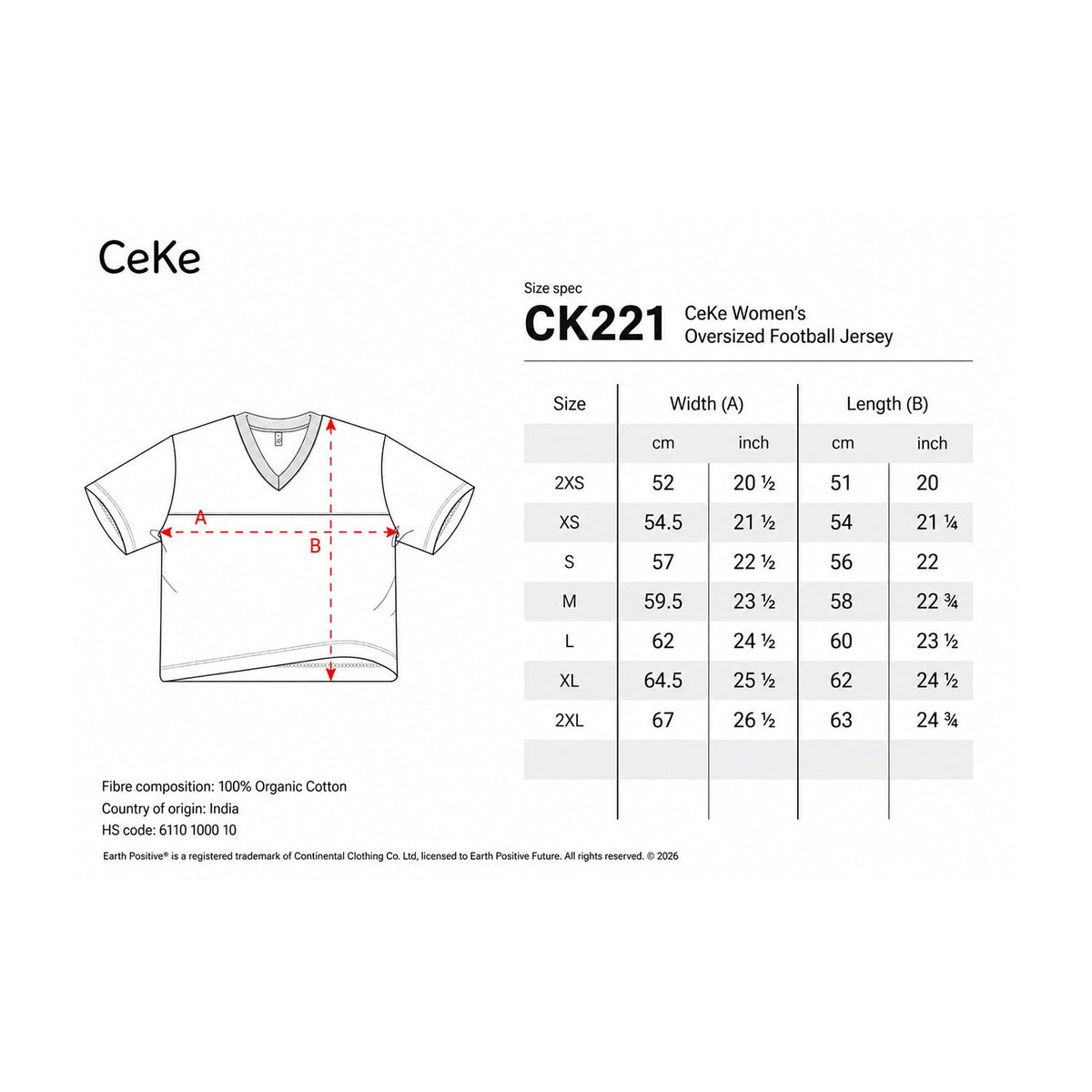 Guia de tamanhos da t-shirt oversize de mulher CeKe