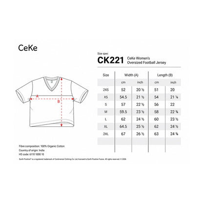 Guia de tamanhos da t-shirt oversize de mulher CeKe