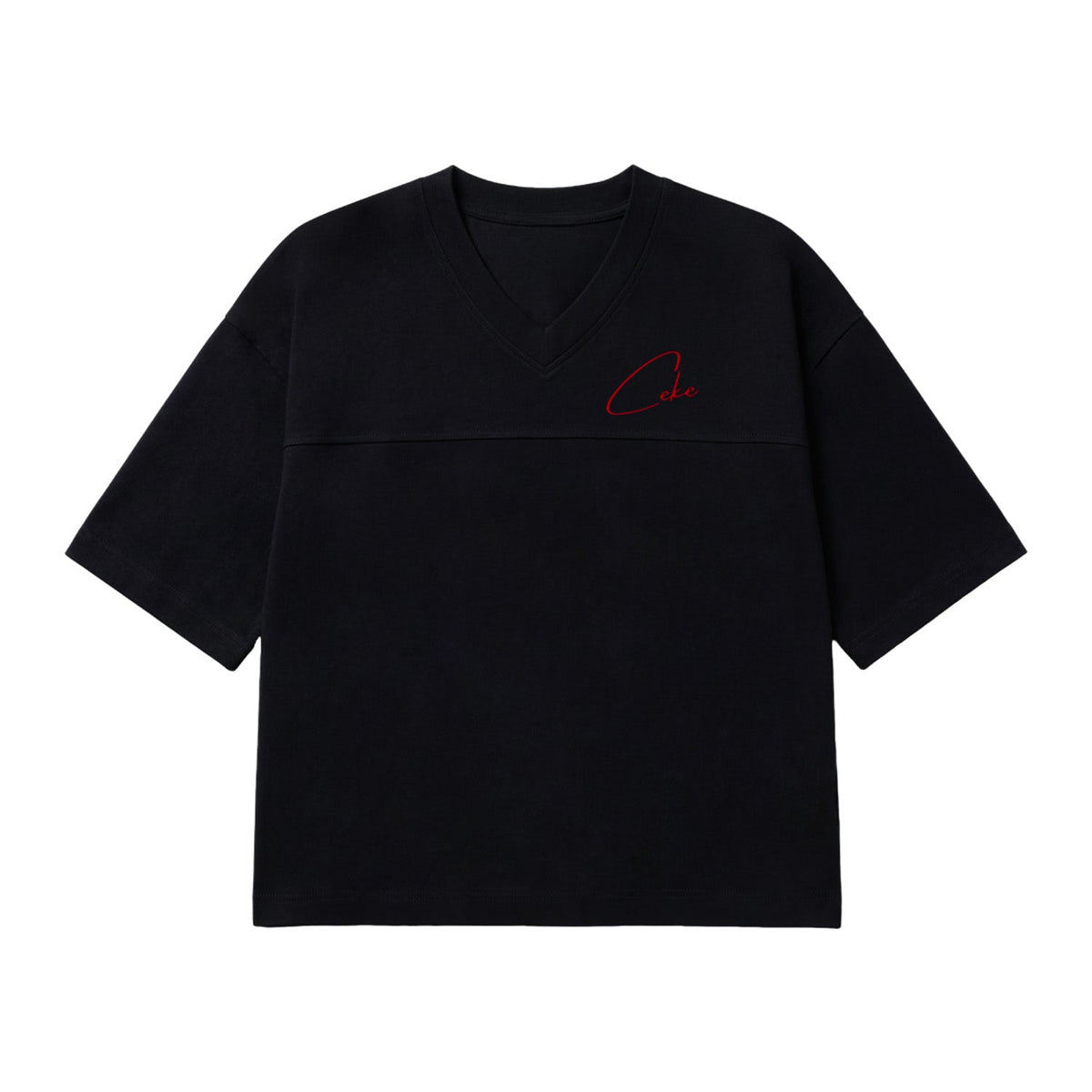 T-shirt oversize de mulher CeKe preta com decote em V em algodão orgânico