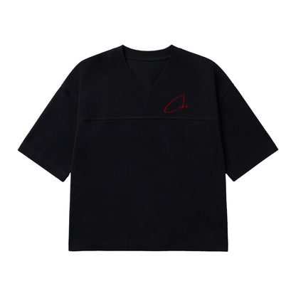 T-shirt oversize de mulher CeKe preta com decote em V em algodão orgânico