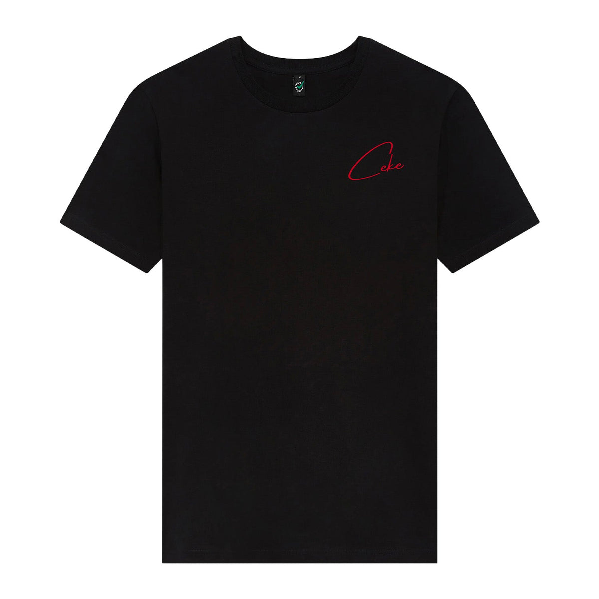Black unisex CeKe T-shirt with an artistic print in blue tones