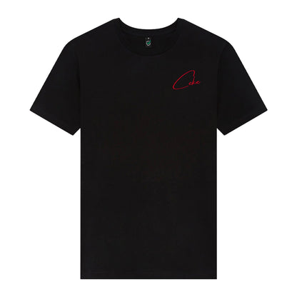 Black unisex CeKe T-shirt with an artistic print in blue tones