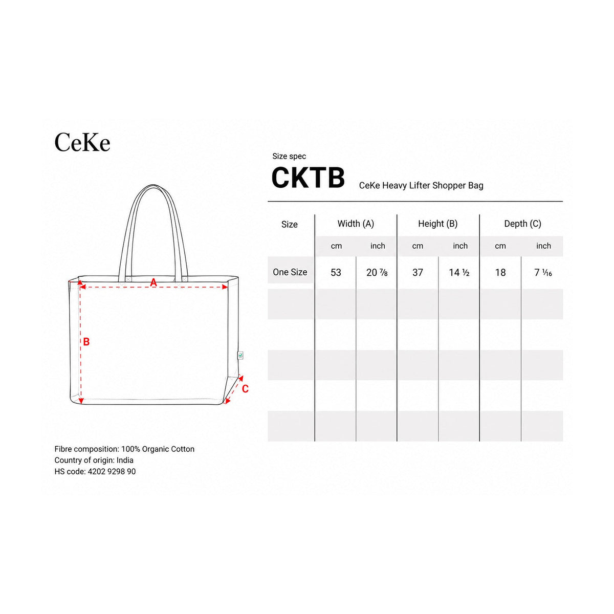 Maße der CeKe Tote Bag aus Baumwolle